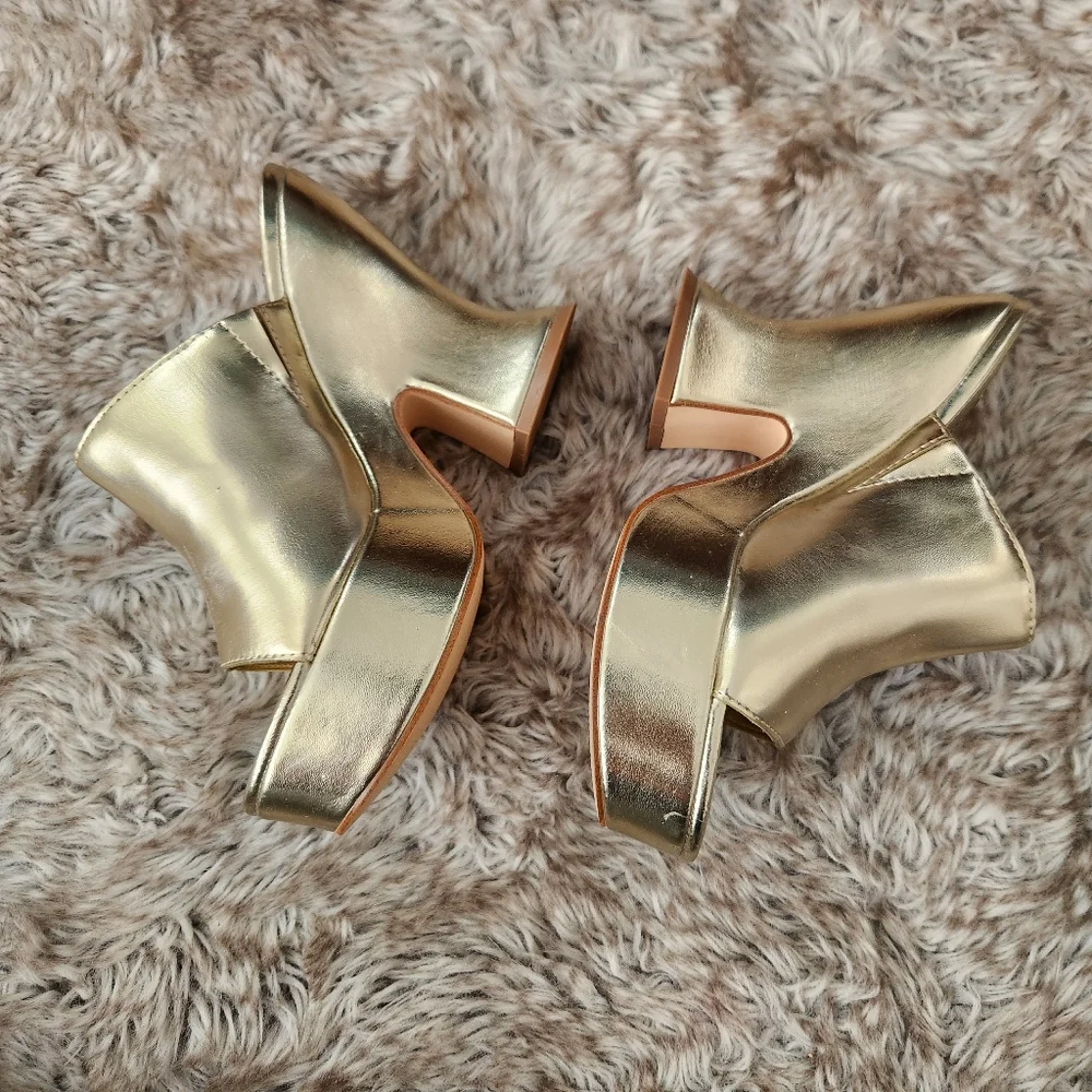 Nine West‎ Flower Platform Slide Sandal Mules Gold Women's Size 6 1/2